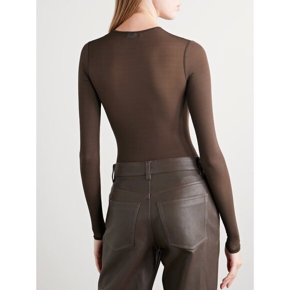 WARDROBE.NYC Sheer Bodysuit in Dark Brown Small New Womens Long Sleeve Top - Picture 13 of 14